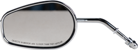 HardDrive OE style tapered short stem chrome motorcycle mirror with sleek design and reflective surface.