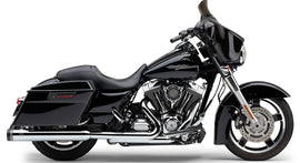 Cobra 4-inch groove tip slip-on chrome exhaust for Harley Flh/Flt 95-16 models, featuring shiny chrome finish and sleek design.
