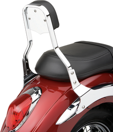 Chrome COBRA backrest insert plate for short and mini motorcycle seats, designed for a sleek and durable fit.