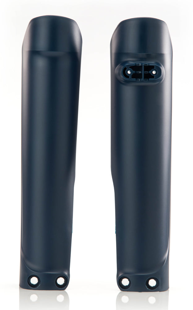 Blue Acerbis fork guard for motorcycle suspension, with vent openings and branding details visible on the protective cover.