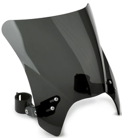National Cycle Mohawk dark tint motorcycle windshield with black hardware, showing the sleek, curved windscreen design.