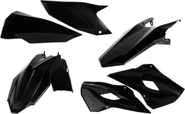 Acerbis black plastic kit with various motorcycle parts, including fairings and panels, for Acerbis motorcycle accessories.