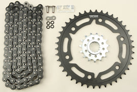 VORTEX sprocket and chain kit with black aluminum and steel components, including 15/45T sprockets for bike drivetrain.