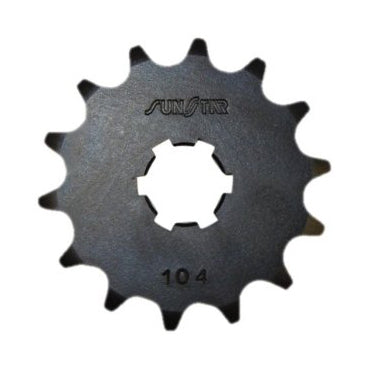 Sunstar 14-tooth front CS sprocket for street bikes, compatible with Kawasaki models, shown in silver with gear teeth.