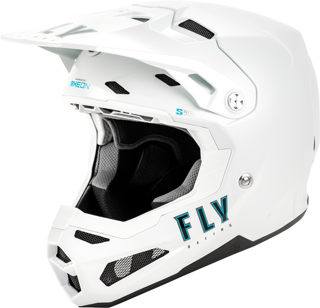 Fly Racing Formula S Carbon Solid White Helmet in medium size, featuring sleek design and lightweight carbon construction.