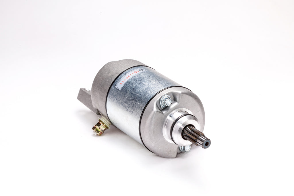 Ricks Motorsport Electric starter for motorcycles, black and silver with wiring, designed for reliable engine startup.