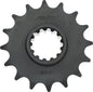 Sunstar front CS sprocket 16T for 525 chain, black metal, detailed close-up of gear teeth and branding on the sprocket