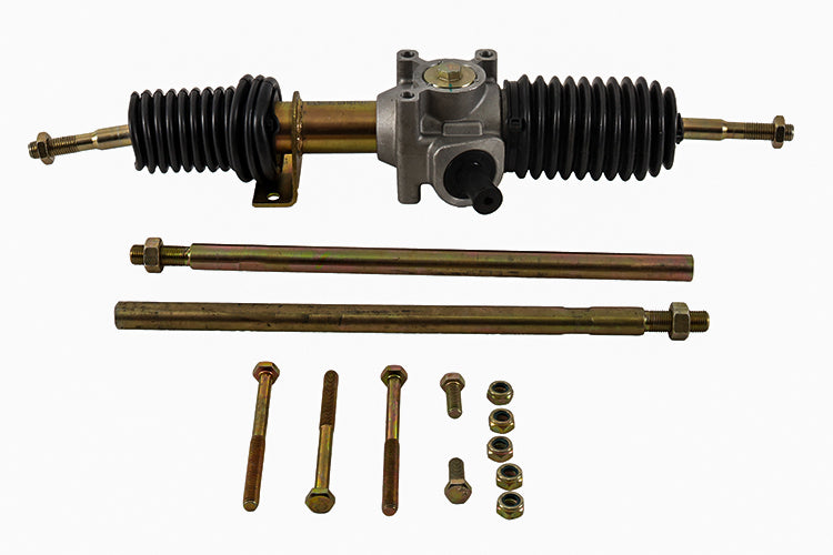 All Balls steering rack assembly Pol 251-4007 showing the metal steering rack with mounting points and connected components.