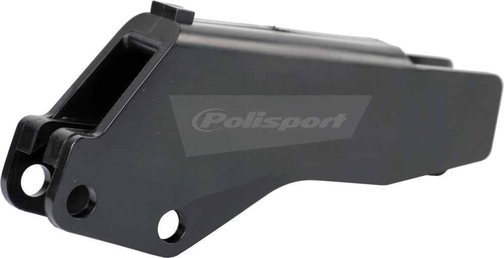 Polisport Plastics black drive chain guide for mountain bikes, model 64-0402, mounted on bicycle frame with chain and sprockets visible.