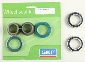 SKF front wheel seal kit with bearings, featuring a black rubber seal and metal components for vehicle wheel protection