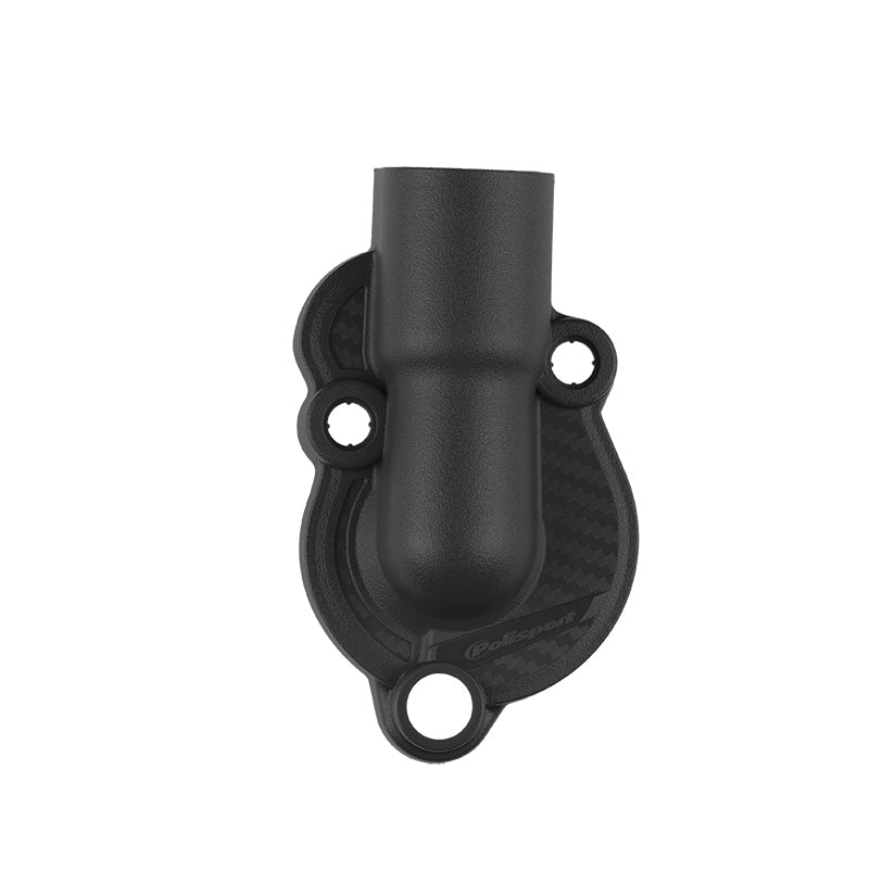 Polisport Plastics black waterpump cover for engine, model 64-848431, with visible mounting holes and textured surface.