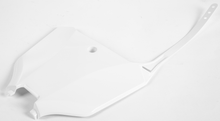 Load image into Gallery viewer, Polisport Plastics white number plate for Honda HON 64-867072, motorcycle body panel with mounting holes and branding details.