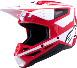 Alpine Star Sm3 Heat helmet in glossy red, white, and black with ventilation and aerodynamic design for motorcycle riding.
