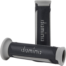 Charger l'image dans la galerie, Pair of DOMINO RACING A350 Turismo grips in anthracite and grey, featuring textured rubber surface for comfortable riding.