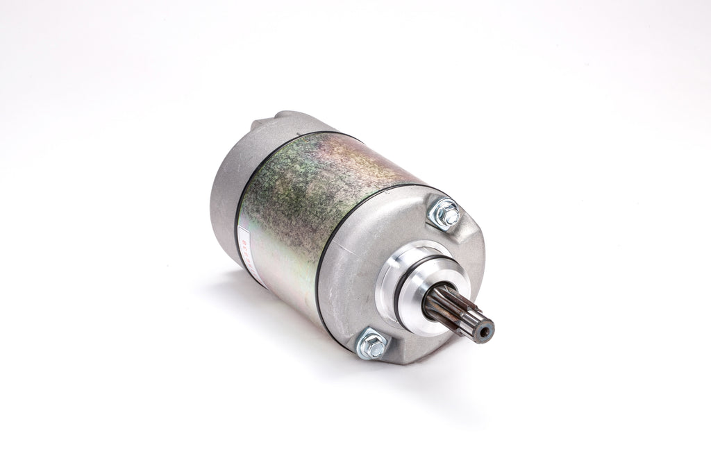 Ricks Motorsport Electric starter for motorcycle engine, showcasing the compact, durable electric starter component.