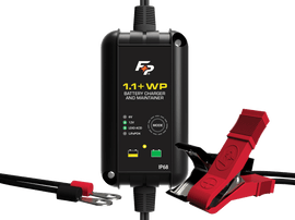 Fire Power waterproof IP68 battery charger for 6V/12V batteries, 1.1A, durable tools image showing charger details