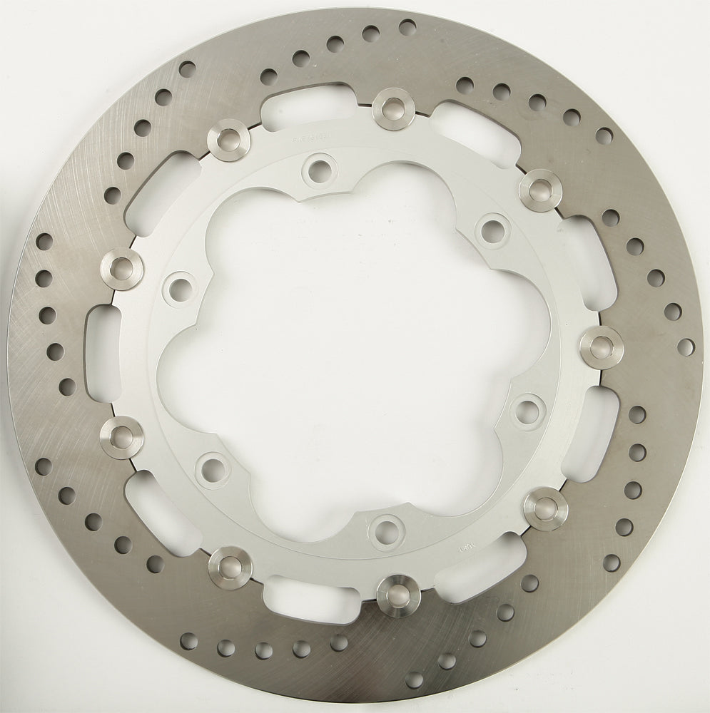 EBC Motorcycle Brakes Standard Brake Rotor 15-1021L with vented design, metallic finish, and drilled holes for improved braking performance.
