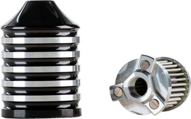 HardDrive Billet Reusable Oil Filter in black, designed for durable vehicle oil filtration, with detailed metal construction.
