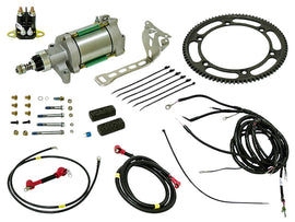 SP1 Electric Start Kit A/C 12-30003 for starters, showing the starter motor and wiring components in a close-up image.
