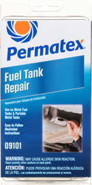 Permatex Fuel Tank Repair Kit 59-9181 showing repair materials and tools for fixing fuel tanks, designed for automotive use