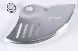 Devol Rear Disc Guard for street bikes, showing the black protective cover mounted on a bicycle rear disc brake rotor.