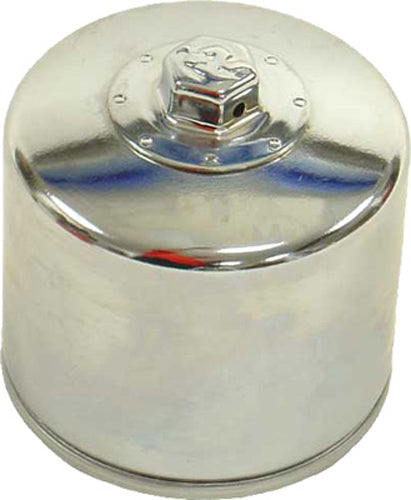 K&N Chrome Oil Filter 56-0172C showing the cylindrical filter with chrome finish and product labeling.