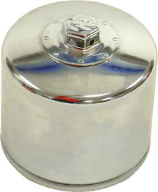 K&N Chrome Oil Filter 56-0172C showing the cylindrical filter with chrome finish and product labeling.