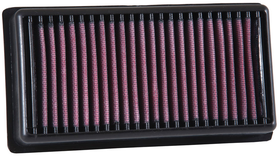 K&N Air Filter 786912 showing a close-up of the reusable, high-performance automotive air filter with pleated cotton media.