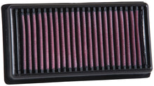 Load image into Gallery viewer, K&amp;N Air Filter 786912 showing a close-up of the reusable, high-performance automotive air filter with pleated cotton media.