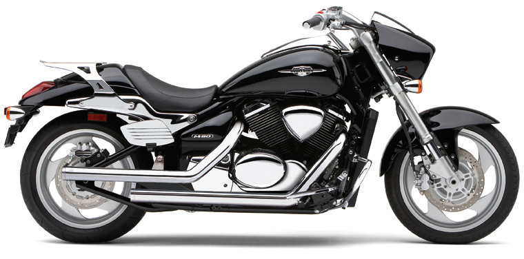 Cobra Dragsters II full exhaust system for Suzuki Boulevard C90 2005-2009, showcasing the polished exhaust pipes and mufflers.