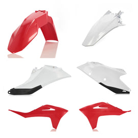 Acerbis plastic kit for KTM gas tank in red and white, featuring durable plastic components for motorcycle customization.