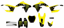 DCOR complete kit featuring Monster Energy Slash design in white background, includes various components for customization.