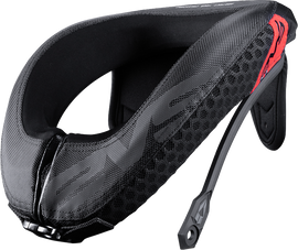 Black EVS R3 Race Collar for adults, showing the protective gear with adjustable straps and ergonomic design.