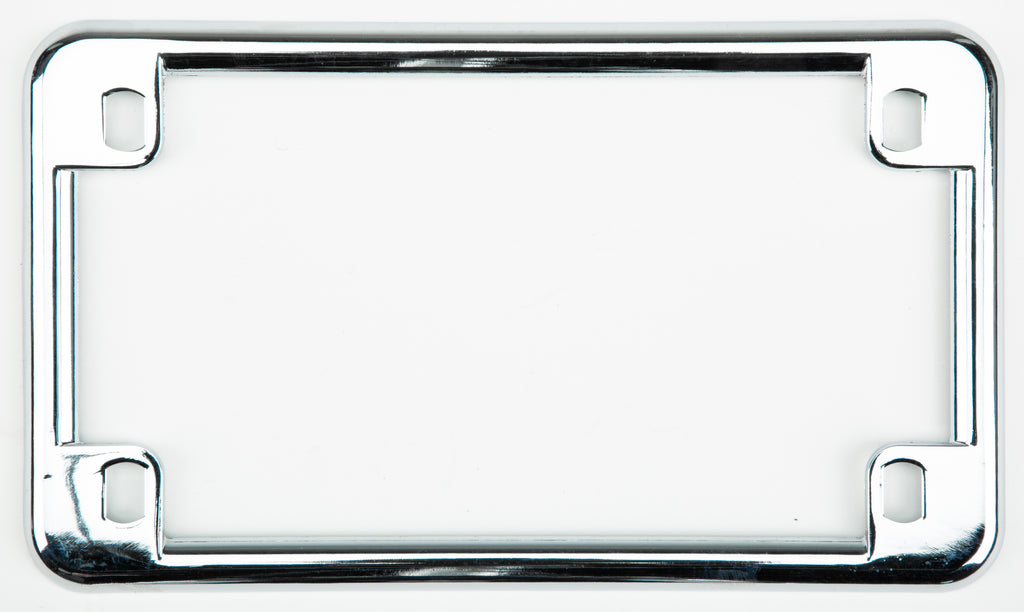 Chrome license plate frame by Chris Products, showcasing a shiny, reflective finish and sturdy body design.