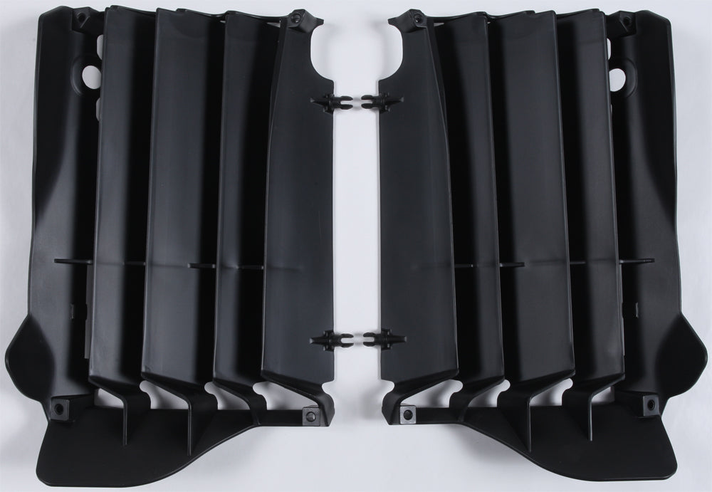Black Polisport Plastics radiator louvers for Honda CRF250 motorcycle, designed to protect and enhance engine cooling.