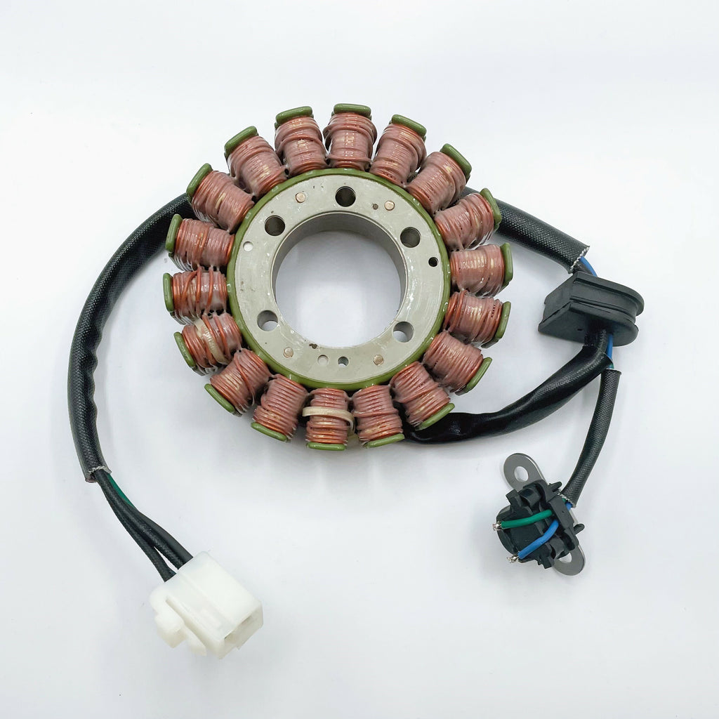 Ricks Motorsport Electric Stator 27-21318H for motorcycle electrical systems, showcasing the coil and wiring components.