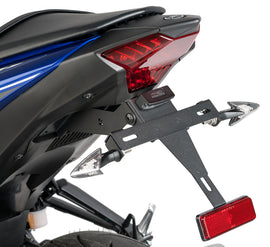 Black PUIG Fender Eliminator Kit for Yamaha motorcycle, showcasing sleek body design and mounting hardware.