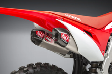Load image into Gallery viewer, Yoshimura Rs-9 motorcycle exhaust dual system with stainless steel, aluminum, and carbon fiber end caps, showing headers and canister