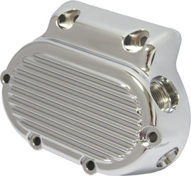 HardDrive chrome finned 5-speed trans end cover for Big Twin motorcycles, fits 1987-2006 models, body part with detailed fins.