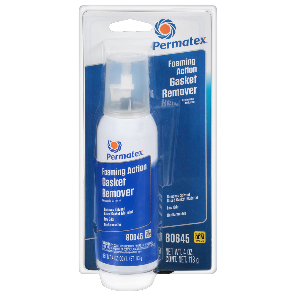Permatex Gasket Remover 4oz bottle of chemical cleaner used for removing gaskets from engine parts and machinery.