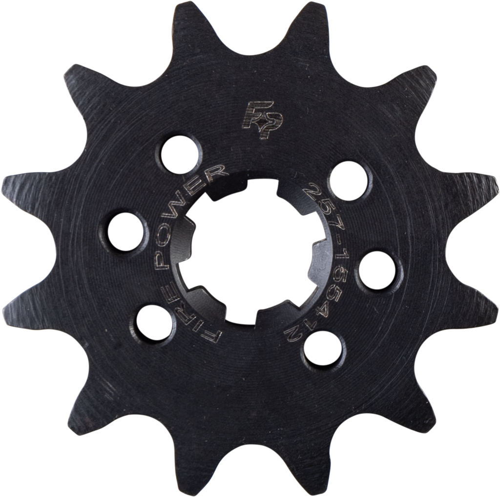 Steel Fire Power 12-tooth front CS sprocket for off-road bikes, with a durable design and classic gear teeth.
