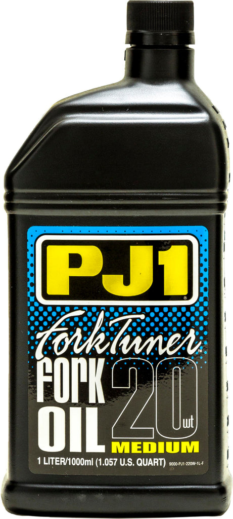 PJ1 Products Fork Tuner Oil 20w in 1-liter bottle, motorcycle fork oil and chemical for fork maintenance.