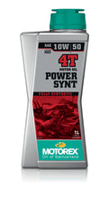 Load image into Gallery viewer, Motorex Power Synt Oil 10w50 4T 1L bottle, automotive synthetic engine oil for motorcycles, on white background.