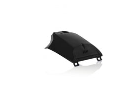 Black Acerbis tank cover for motorcycles, shown fitted on a bike with detailed close-up of the cover's surface.