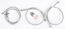 Streamline front brake line for Suzuki with 2-inch extension, durable steel construction, and secure fittings.