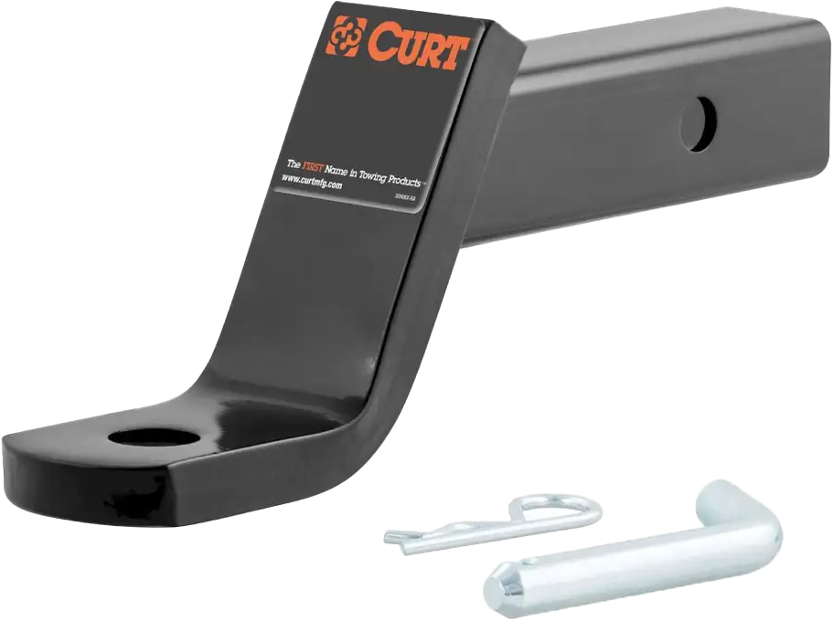 CURT ball mount with pin clip, accessory for towing, shown with hitch receiver and safety pin in place.