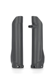 Acerbis grey lower fork cover set for Husqvarna motorcycles, showing the body covers with detailed texture and fitment features.