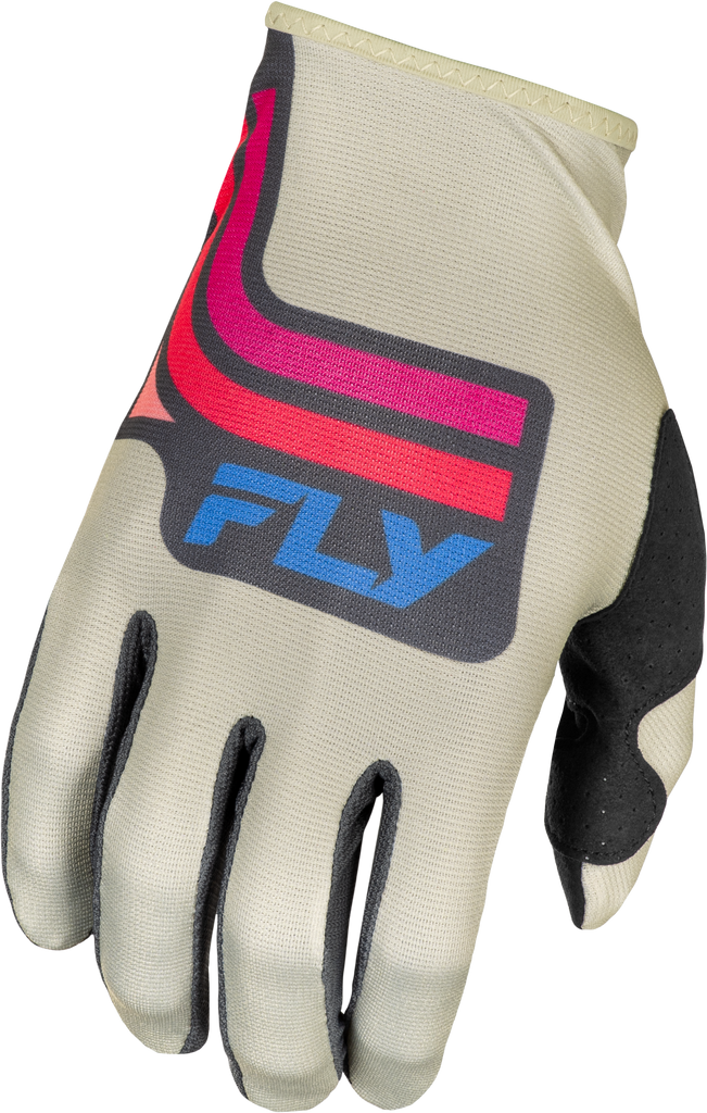 Fly Racing Lite Vice gloves in light grey, pink, and coral color with padded design for motocross or biking.