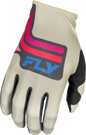 Fly Racing Lite Vice gloves in light grey, pink, and coral color with padded design for motocross or biking.