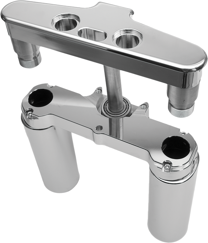 Chrome Hawg Halters Inc 4 Degree Raked Triple Trees for steering, 41mm custom fit, with detailed machining and polished finish.